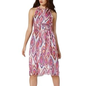 TRINA TURK A-Line Dress Multicolor Chiffon Smocked Empire Waist Size 8 Lined NWT